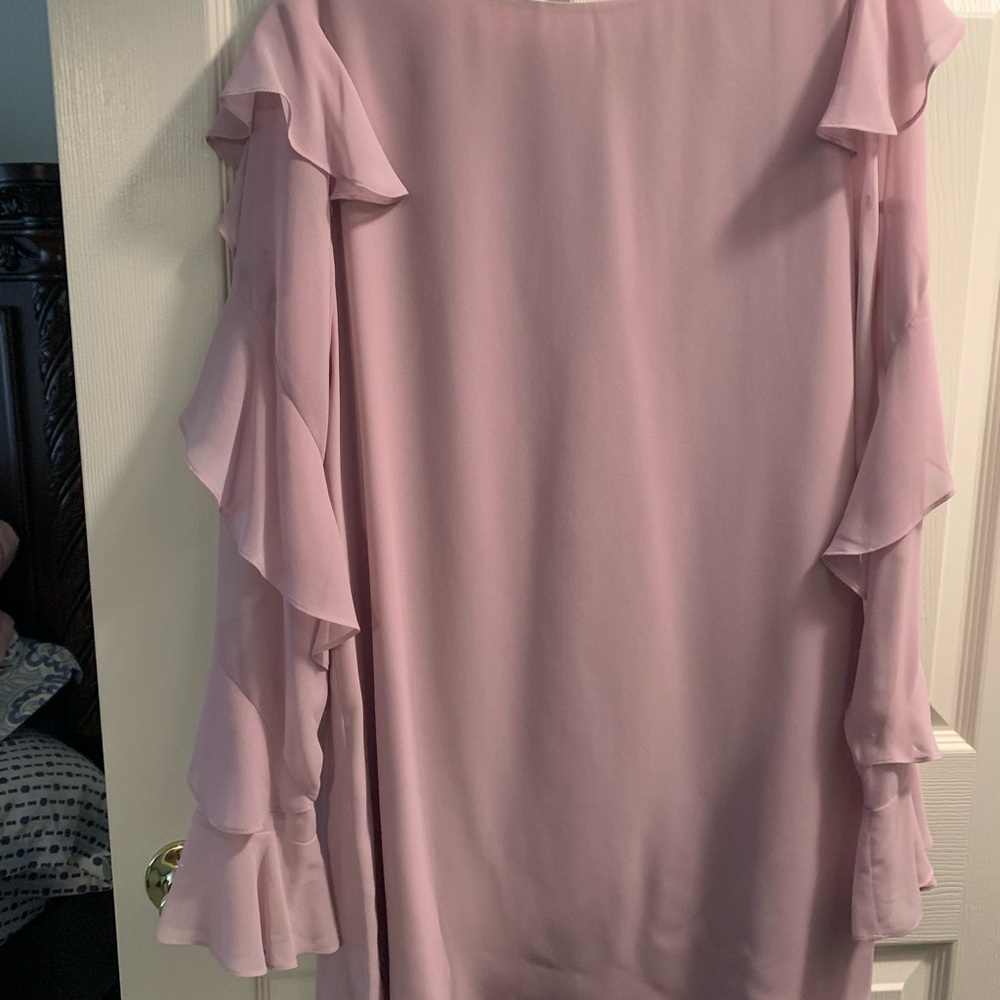 Marciano soft pink long ruffle sleeve dress.